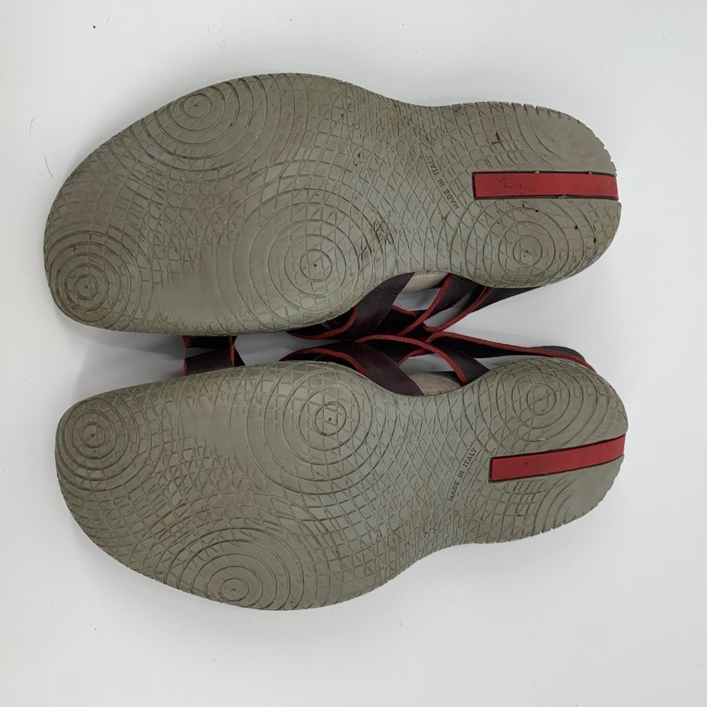 PRADA Strappy Sandal Leather Burgundy 38.5 Shoe - Picture 6 of 11